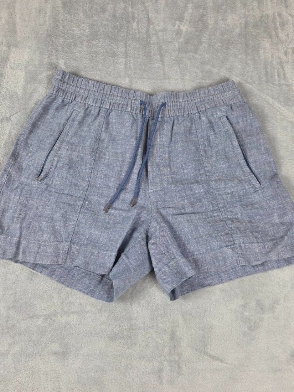Athleta Linen Shorts Size 6 Blue Drawstring Elastic Waist Beachside Casual
